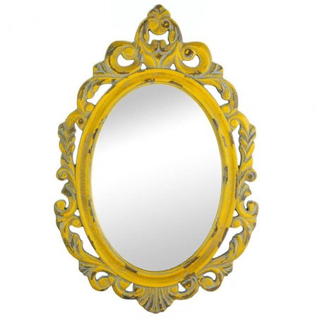AURIC Distressed Vintage-Look Ornate Yellow Mirror AU2518770
